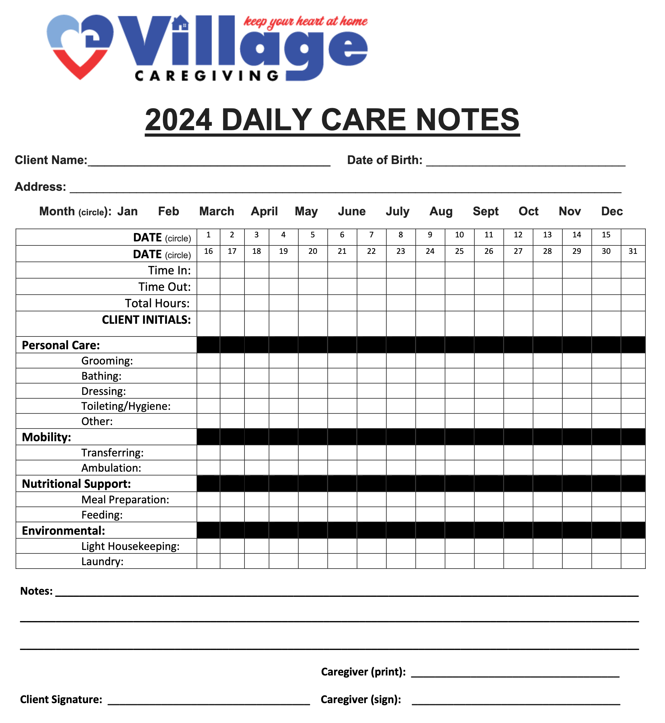 Daily Carenotes Daily Care Notes | Village Caregiving
